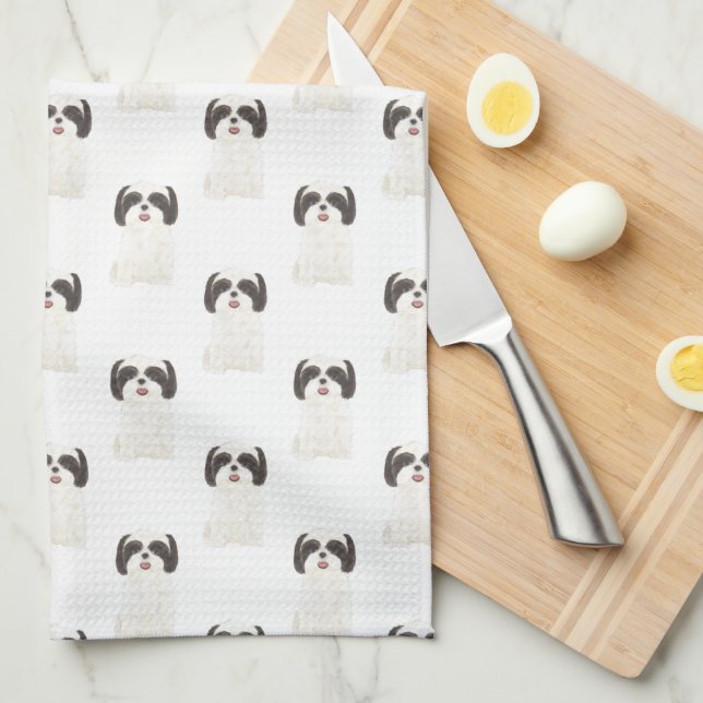 Black & White Shih Tzu Tea Towel (Quarter Fold)