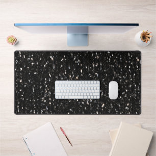 Black white shiny glitter sparkles desk mat