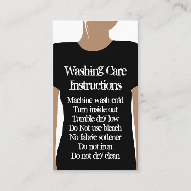 Black White Shirt Care Washing Instructions Business Card (Front)