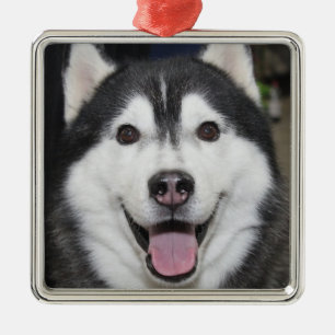 BLACK & WHITE SIBERIAN HUSKY DOG METAL TREE DECORATION