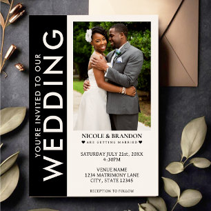 Black & White Side Stripe Photo Wedding Invitation