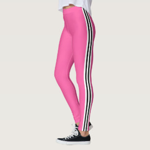 Black White Side Stripe Pink Leggings