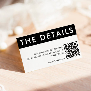 Black & White Side Stripe QR Code Wedding Details Enclosure Card