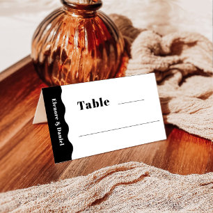 Black & White Side Wave Photo Wedding Table Number Place Card