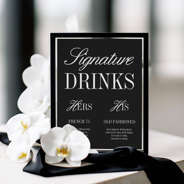 Black & White Signature Drinks Wedding Bar Sign (Black & White Signature Drinks Wedding Bar Sign)