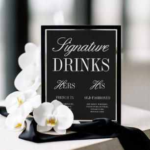Black & White Signature Drinks Wedding Bar Sign