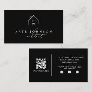 Black White Signature Script QR Code Social Media Business Card