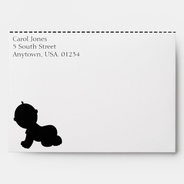 Black & White Silhouette Baby Shower Envelopes (Front)