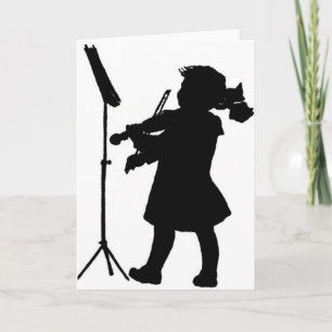 Black & White Silhouette Girl Playing Violin Greet Card