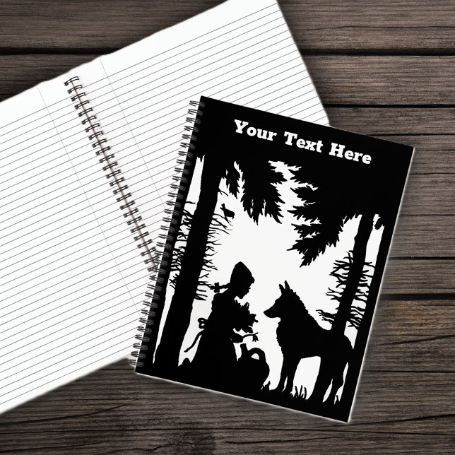 Black White Silhouette Red Riding Hood Wolf Woods Notebook (Black White Image Little Red Riding hood with Wolf in Woods on spiral notebook with lined paper.)