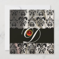 BLACK WHITE SILK DAMASK CLOTH MONOGRAM  RED RUBY