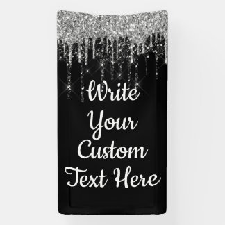 Black White & Silver Anniversary Birthday Glitter Banner