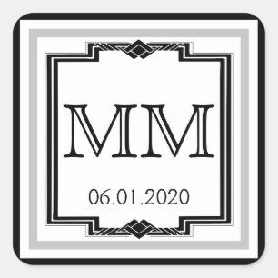 Black White Silver Art Deco Frame Monogram Sticker