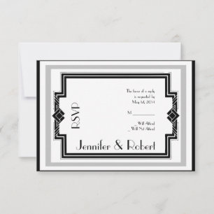 Black White Silver Art Deco Frame Response Card