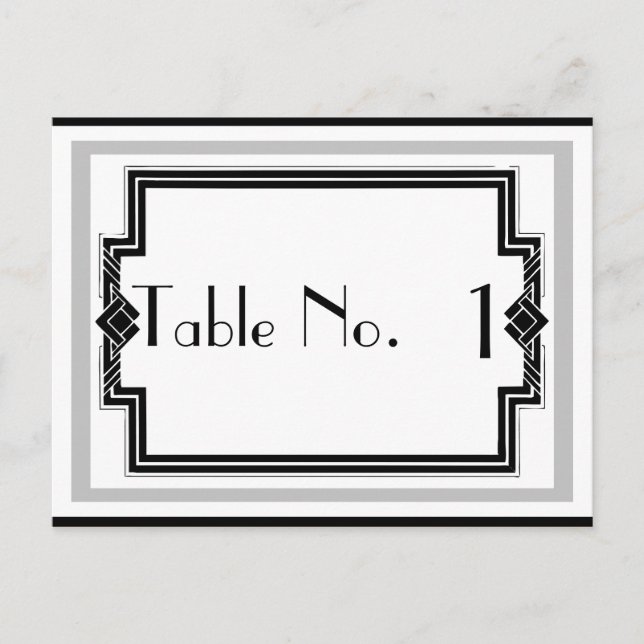 Black White Silver Art Deco Frame Table Number Postcard (Front)