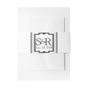 Black White Silver Art Deco Wedding Belly Band Invitation Belly Band
