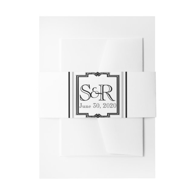 Black White Silver Art Deco Wedding Belly Band Invitation Belly Band (Front Example)