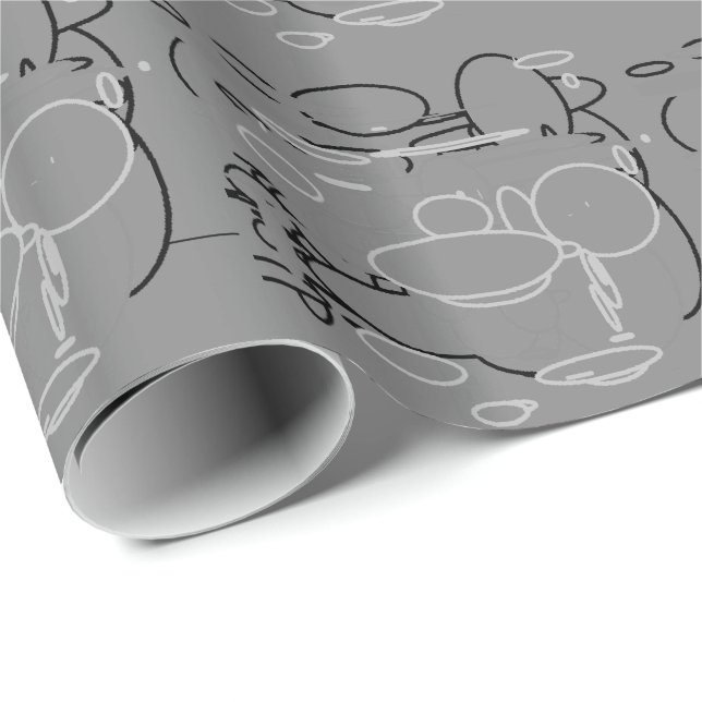 Black White Silver Circles, Grey Background Art Wrapping Paper (Roll Corner)