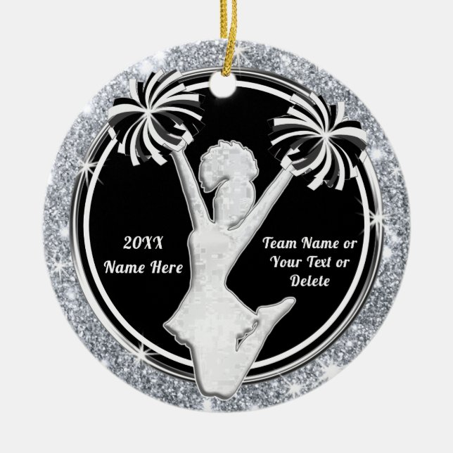 Black, White, Silver Custom Cheerleader Ornaments (Front)