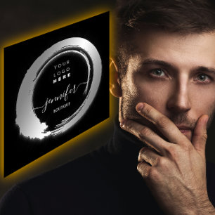 Black White Silver Custom QR LOGO SHOP Square Business Card