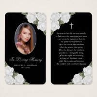 Black White Silver Floral Memorial Prayer Card