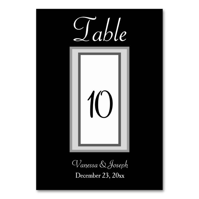Black White Silver Grey Wedding Table No. Cards (Back)
