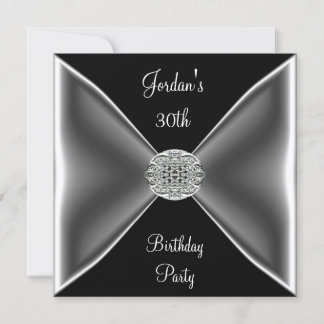 Black & White Silver Jewel  30th Birthday Party Invitation