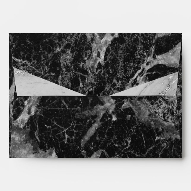 Black White & Silver Marble Modern Glam Trendy Envelope (Back (Top Flap))