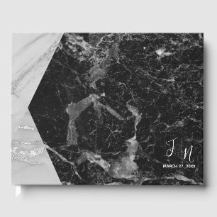 Black White & Silver Marble Modern Glam Wedding Guest Book