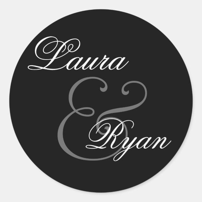 BLACK WHITE SILVER Monogram Wedding Sticker (Front)