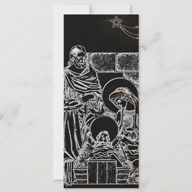 black white silver nativity invitation tall (Front)