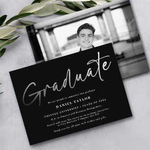 Black White Silver Script Graduation Announcement