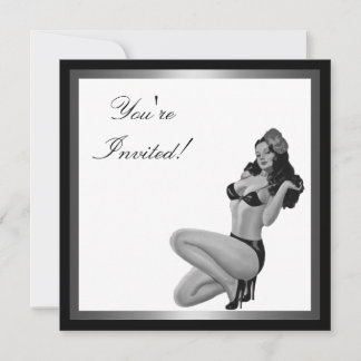 Black & White Silver Style Pin-Up Girl 20 Invitation