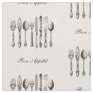 Black White Silverware Bon Appetit Custom Fabric