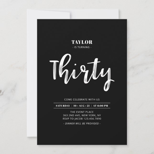 Black & White Simple 30th Birthday Party Invitation (Front)