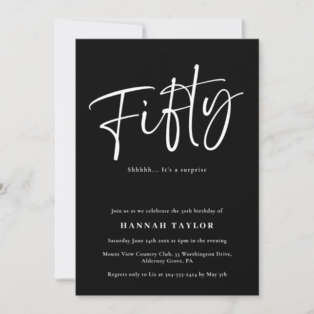 Black White Simple 50th Birthday Invitation (Front)