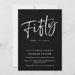 Black White Simple 50th Birthday Invitation