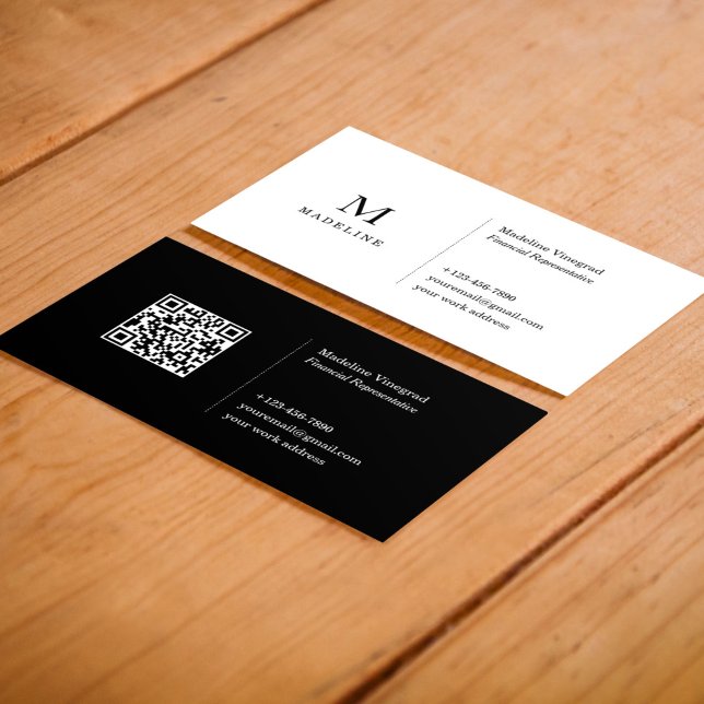 Black & White Simple Basic Minimalist QR Code Business Card (Creator Uploaded)