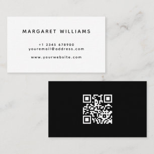 Black & White Simple Business Card with QR Code