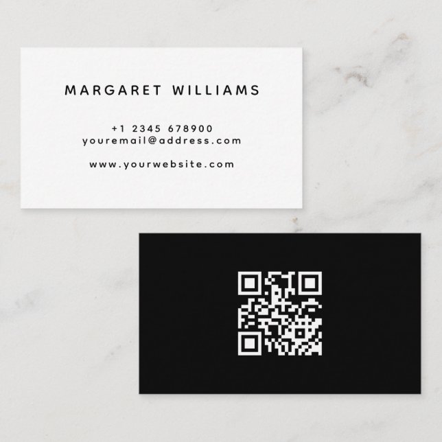 Black & White Simple Business Card with QR Code (Front/Back)