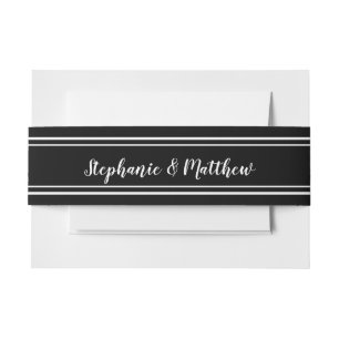 Black White Simple Chic Elegant Minimalist Wedding Invitation Belly Band
