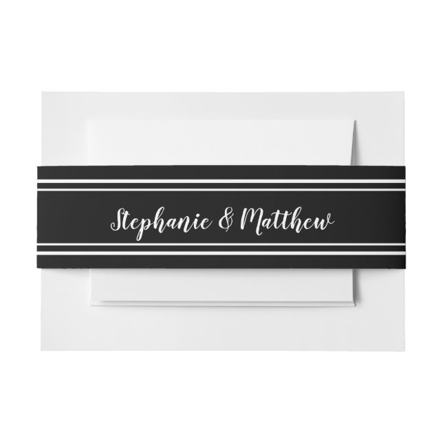 Black White Simple Chic Elegant Minimalist Wedding Invitation Belly Band (Front Example)