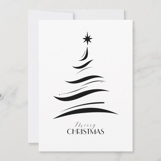 Black & white simple Christmas tree modern Holiday Card (Front)