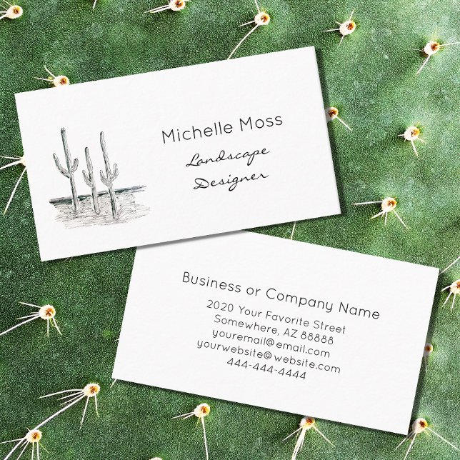 Black White Simple Desert Cactus  Business Card (Creator Uploaded)
