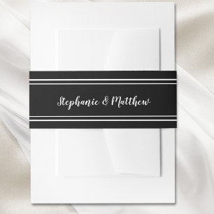 Black & White Simple Elegant Minimalist Wedding Invitation Belly Band