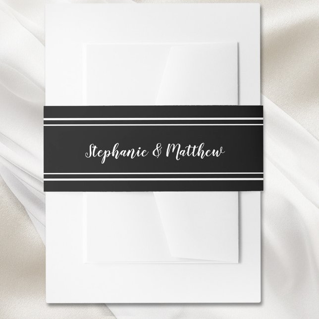 Black & White Simple Elegant Minimalist Wedding Invitation Belly Band (Creator Uploaded)