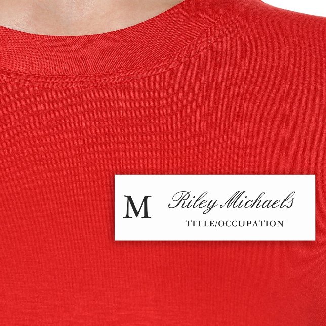 Black White Simple Elegant Monogram Name Title Tag (Creator Uploaded)