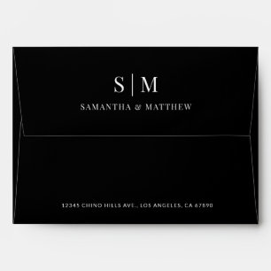 Black & White Simple Elegant Monogram Wedding Envelope