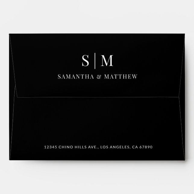 Black & White Simple Elegant Monogram Wedding Envelope (Back (Top Flap))