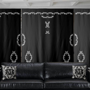 Black White Simple Floral Custom Backdrop Banner Tapestry